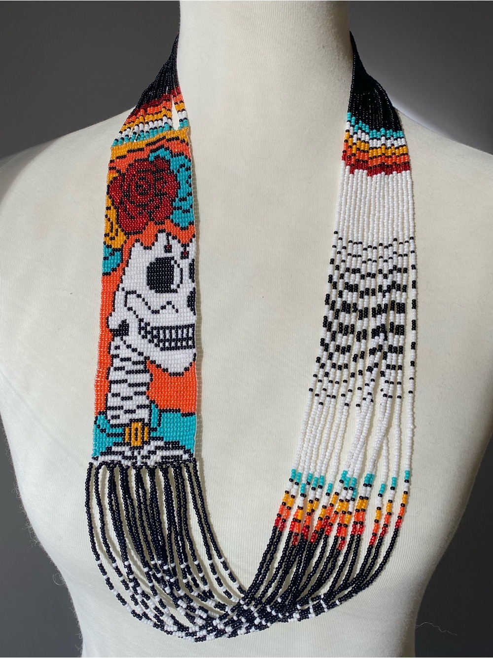 Handmade Multicolor Day of the Dead Beaded Necklace